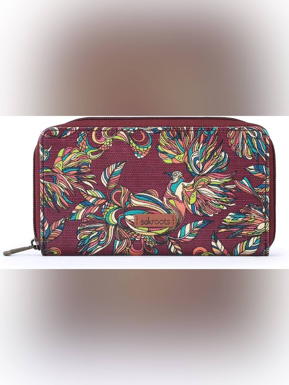 Sakroots Multicolor Floral & Bird Zip Pouch — Berry
